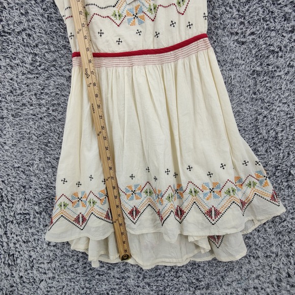 Dolls Point Women Dress Boho Folk Cottagecore 4 Cream Red Embroidered High Low - Picture 4 of 15